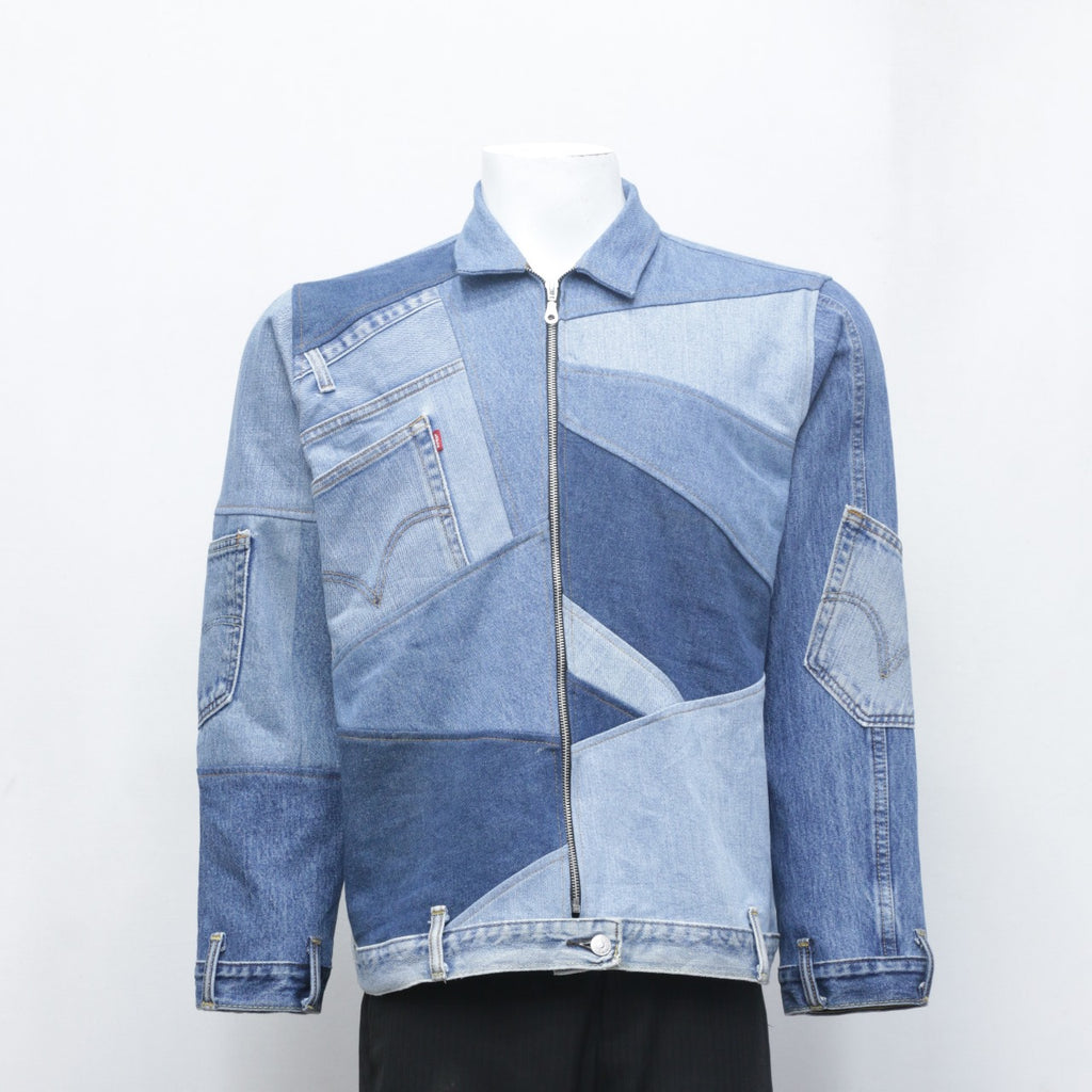 Reworked Levi's Denim Patchwork Zipper Jacket