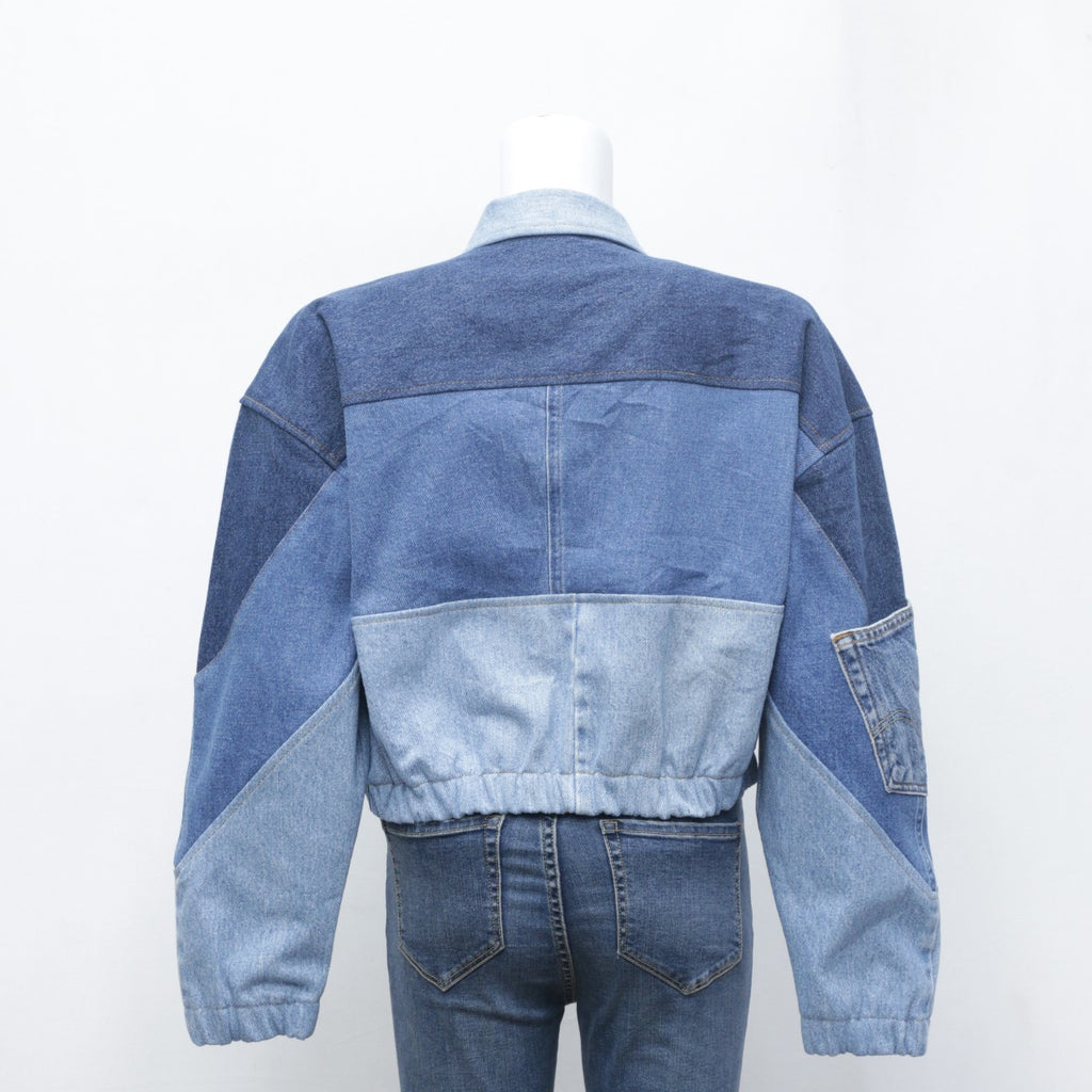 CR0141 Reworked Levi's Crop Zpper Denim Jacket