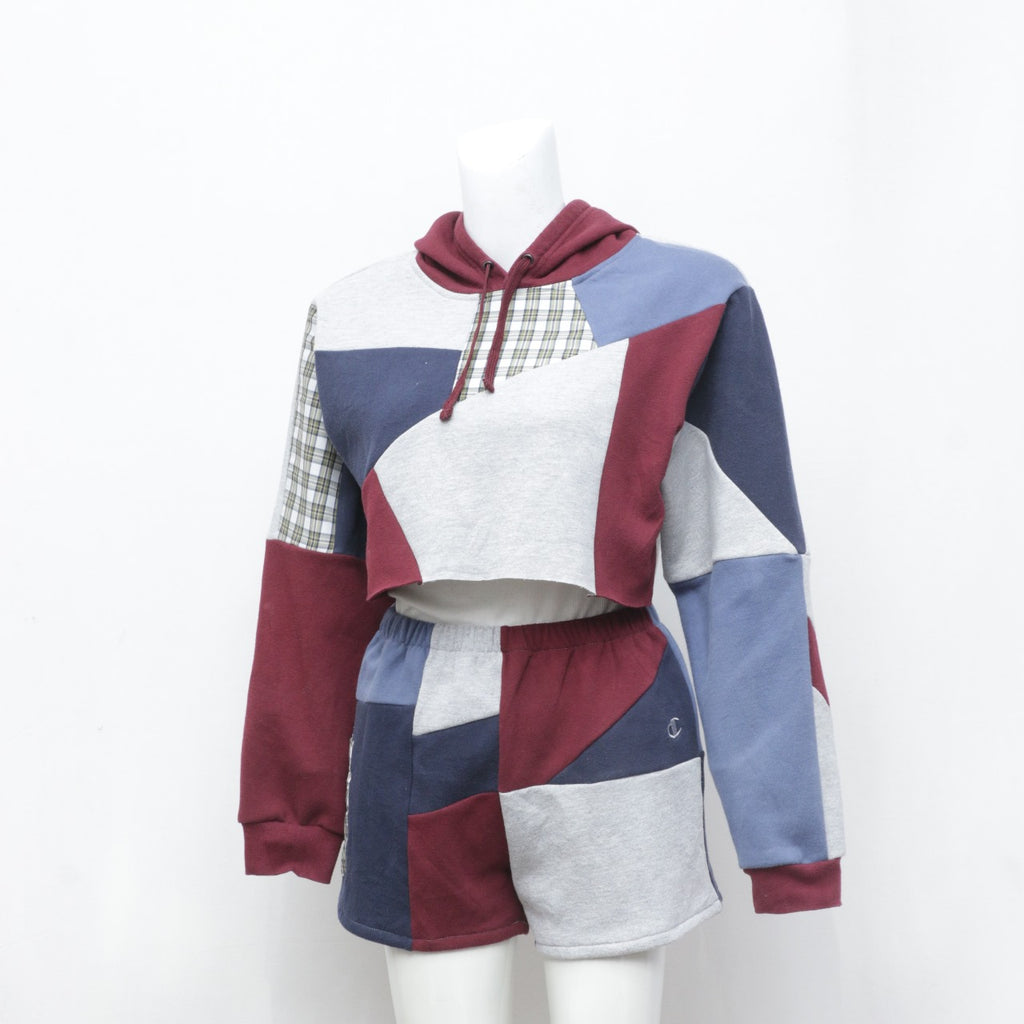 CR0149 Reworked Patchwork Crop Hoodie and Shorts Outfits