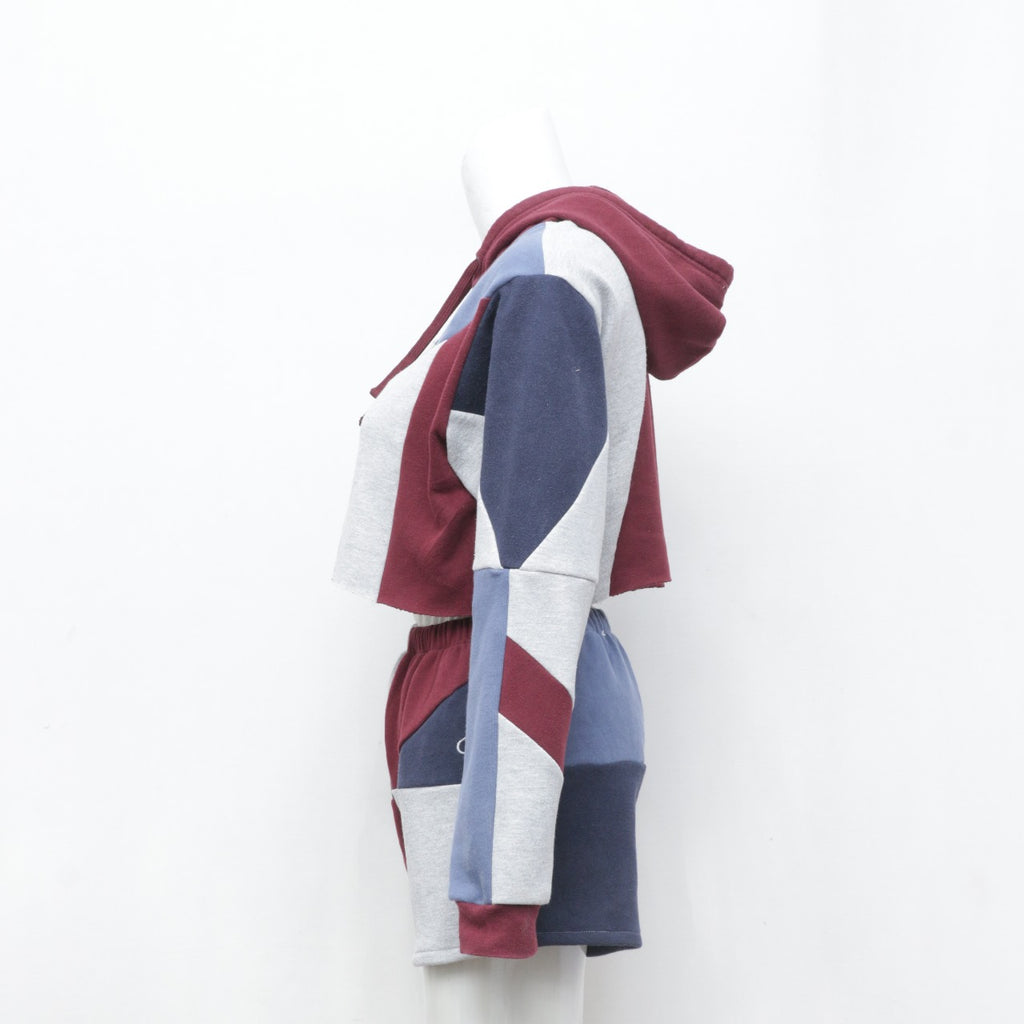 CR0149 Reworked Patchwork Crop Hoodie and Shorts Outfits
