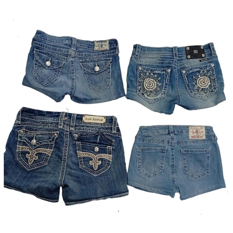 CR8357 Upcycled Mixed Branded Mini Denim Short