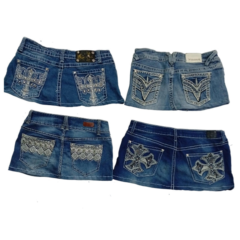CR8355 Upcycled Y2K Mini Denim Skirts