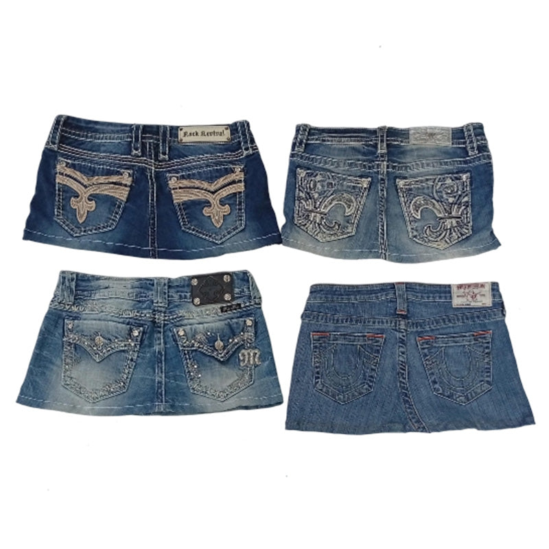 CR8352 Upcycled Mixed Branded Mini Denim Skirts