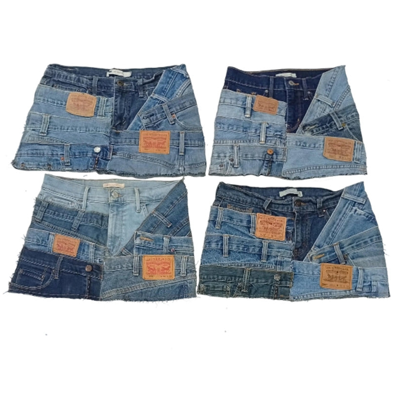 CR8481 UPCYCLED LEVI'S BELTED MINI DENIM SKIRTS