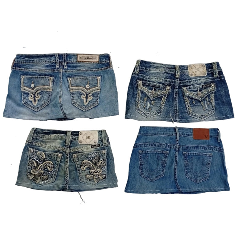 CR8353 Upcycled Mixed Branded Mini Denim Skirts