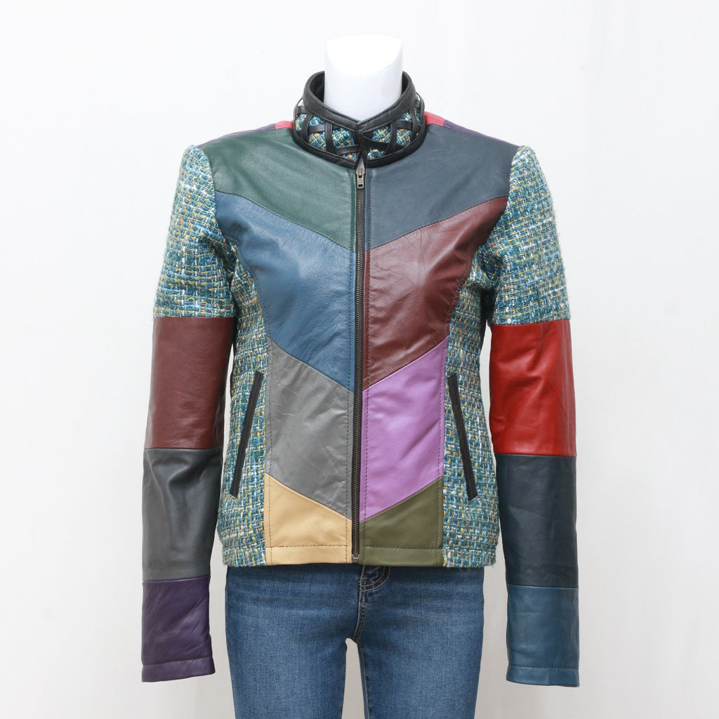 Reworked Leather Jacket With Colourful Patches