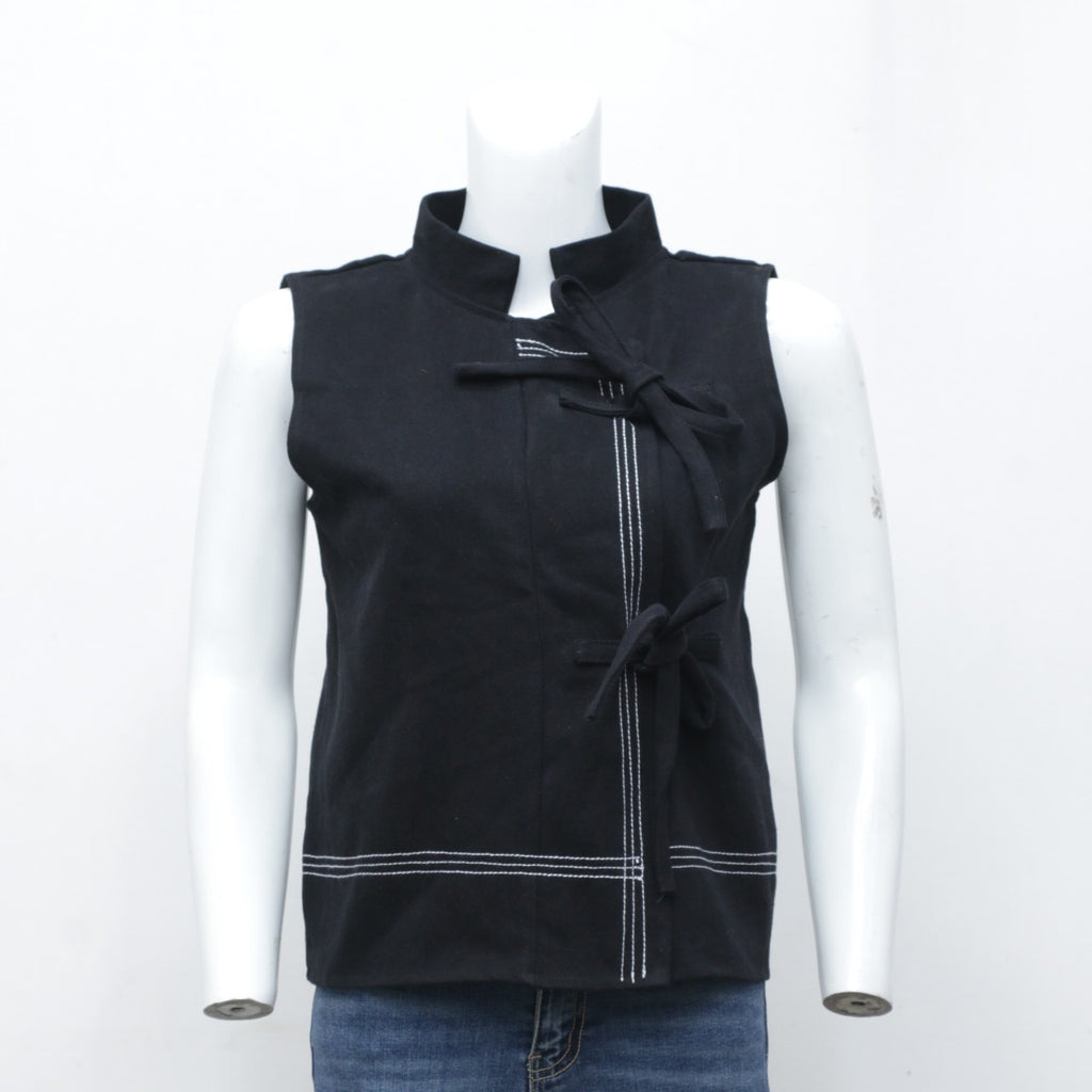 Reworked Ladies Denim Wrap Top in Black