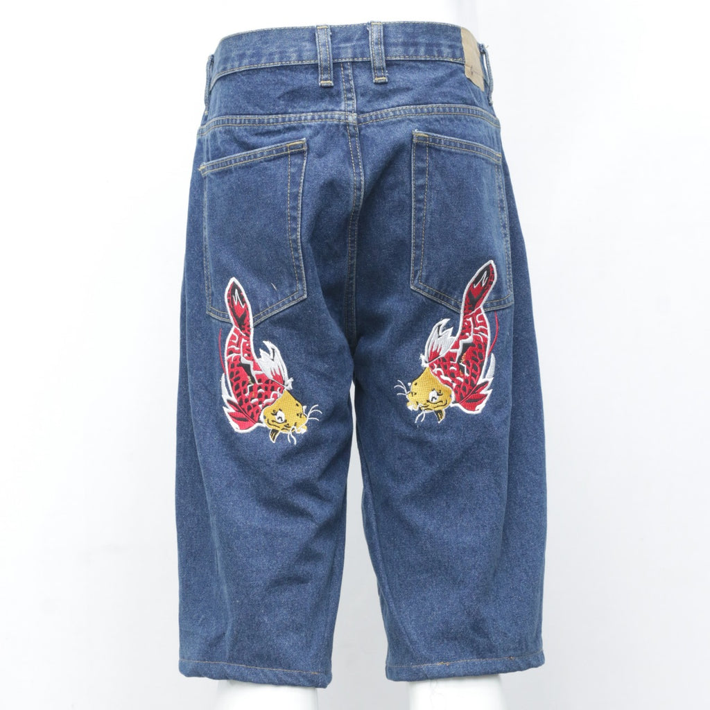 Reworked Denim Shorts with Fish Embroidery