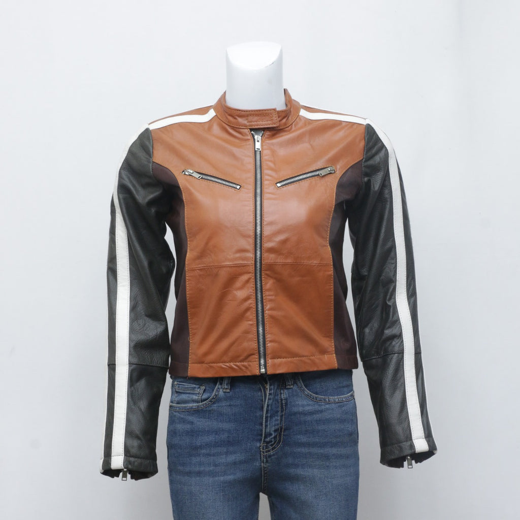 CR2223 Reworked Leather Colorful Jackets For Women