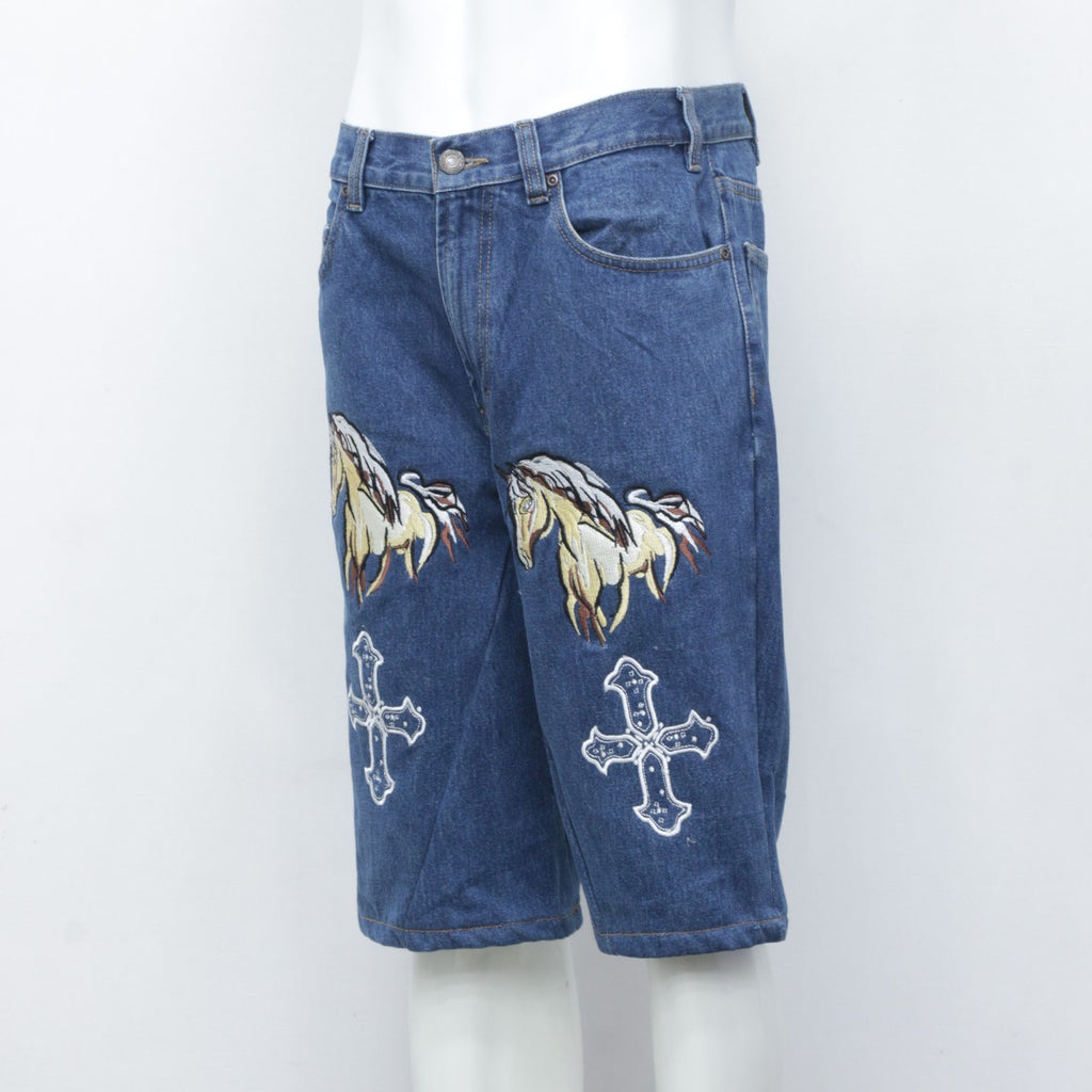CR2276 Reworked Denim Shorts with Detailed Embroidery