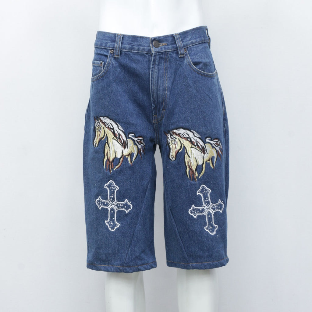 Reworked Denim Shorts with Detailed Embroidery