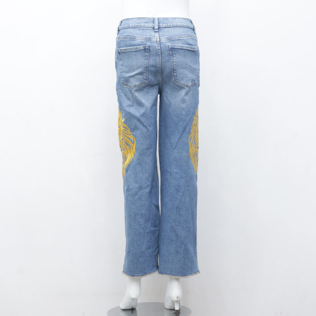 CR2302 Reworked Denim Pant With Lion Embroidery