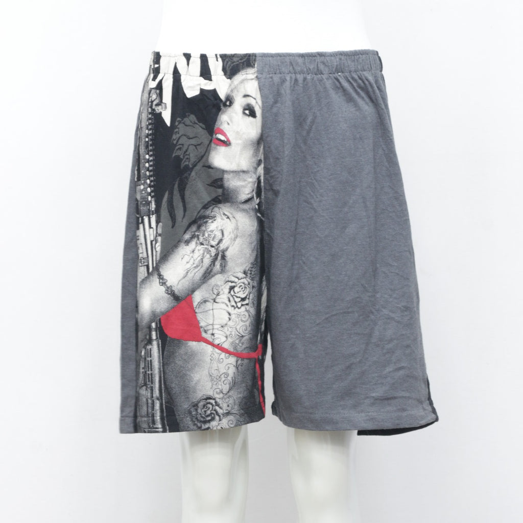 Reworked Half & Half Printed Shorts