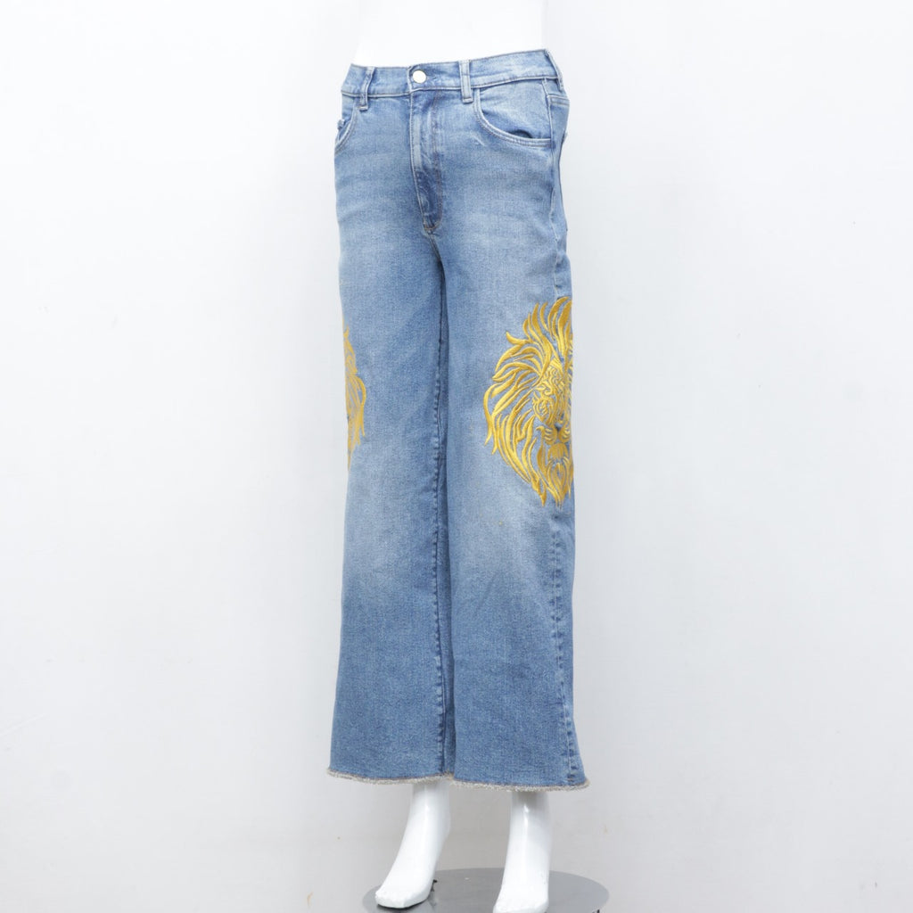 CR2302 Reworked Denim Pant With Lion Embroidery