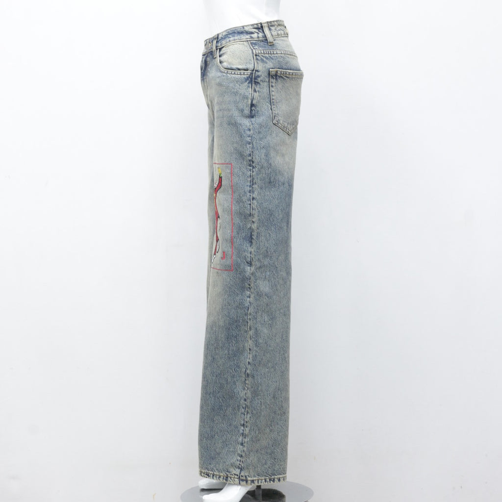 CR2324 Reworked Denim Pant With Joker Card Embroidery