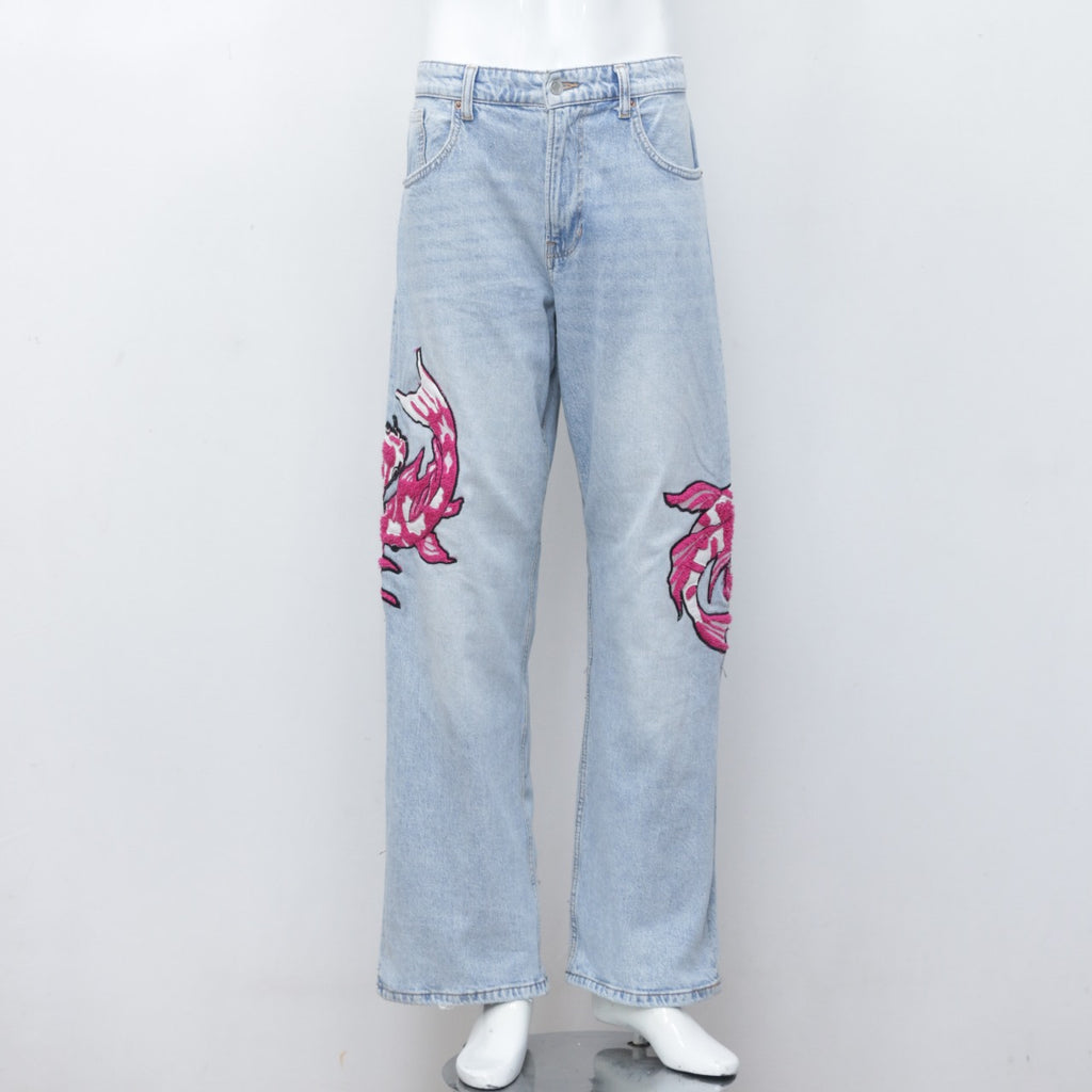 Reworked Denim Pant With Fish Embroidery