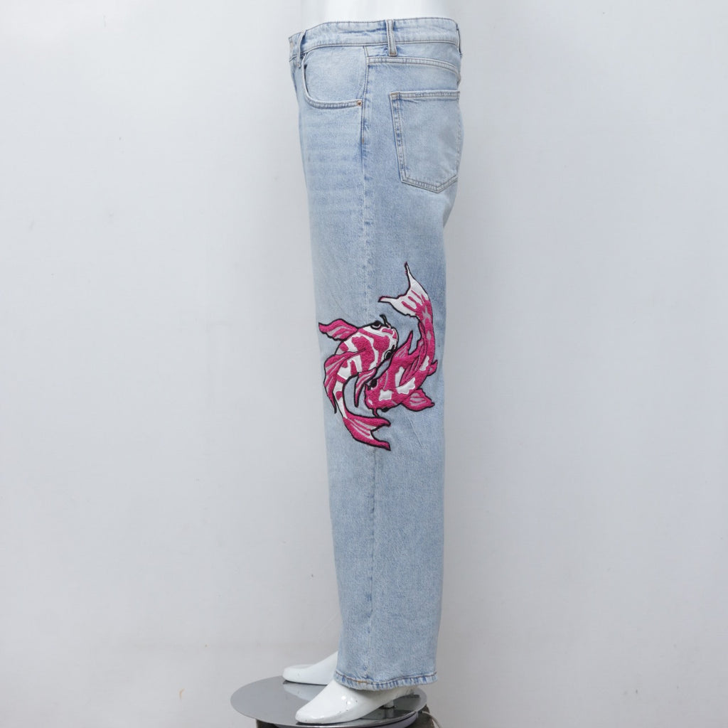 CR2394 Reworked Denim Pant With Fish Embroidery