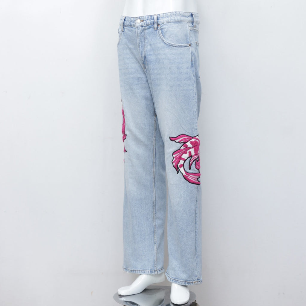 CR2394 Reworked Denim Pant With Fish Embroidery