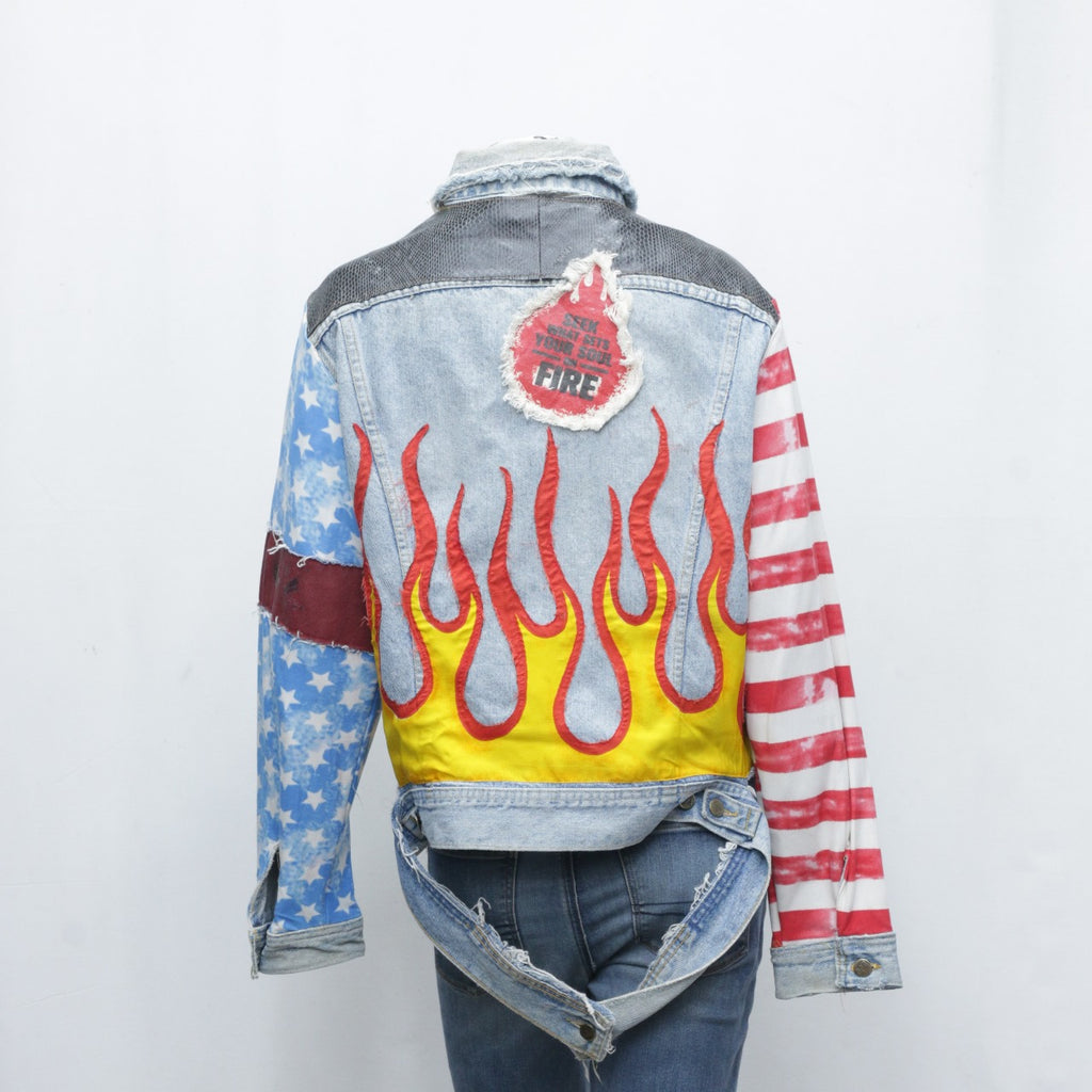 CR0065 Reworked Denim Jacket with Flame Pattern