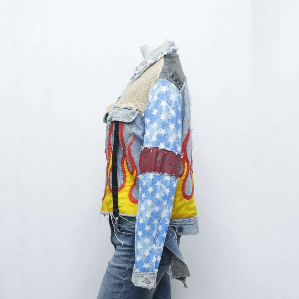 CR0065 Reworked Denim Jacket with Flame Pattern