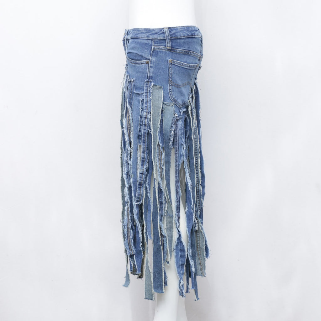 CR0077 Reworked Lee Levi's Fringes Style Denim Skirts