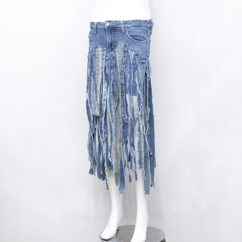 CR0077 Reworked Lee Levi's Fringes Style Denim Skirts