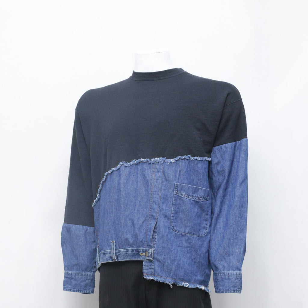 CR0085 Reworked Sweatshirt Half & Half Denim Pullover