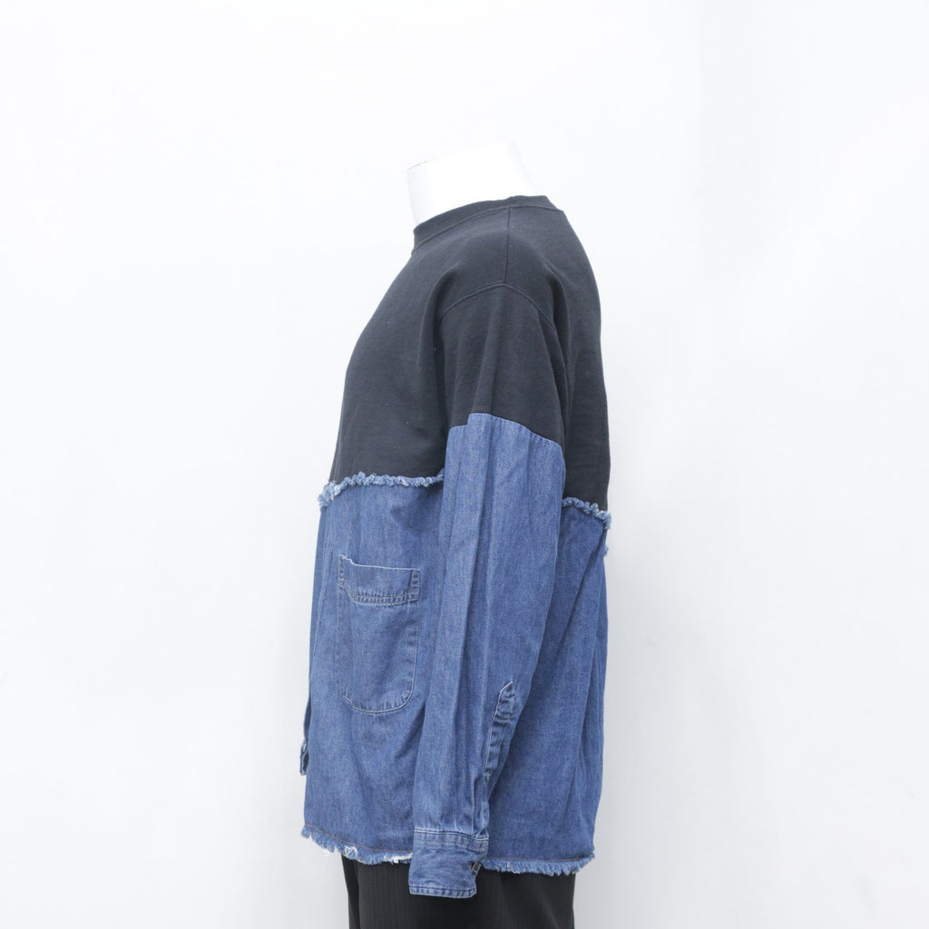 CR0085 Reworked Sweatshirt Half & Half Denim Pullover
