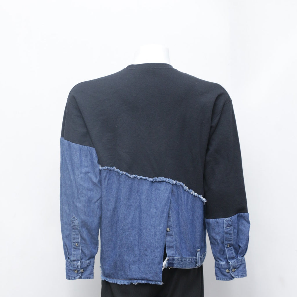 CR0085 Reworked Sweatshirt Half & Half Denim Pullover