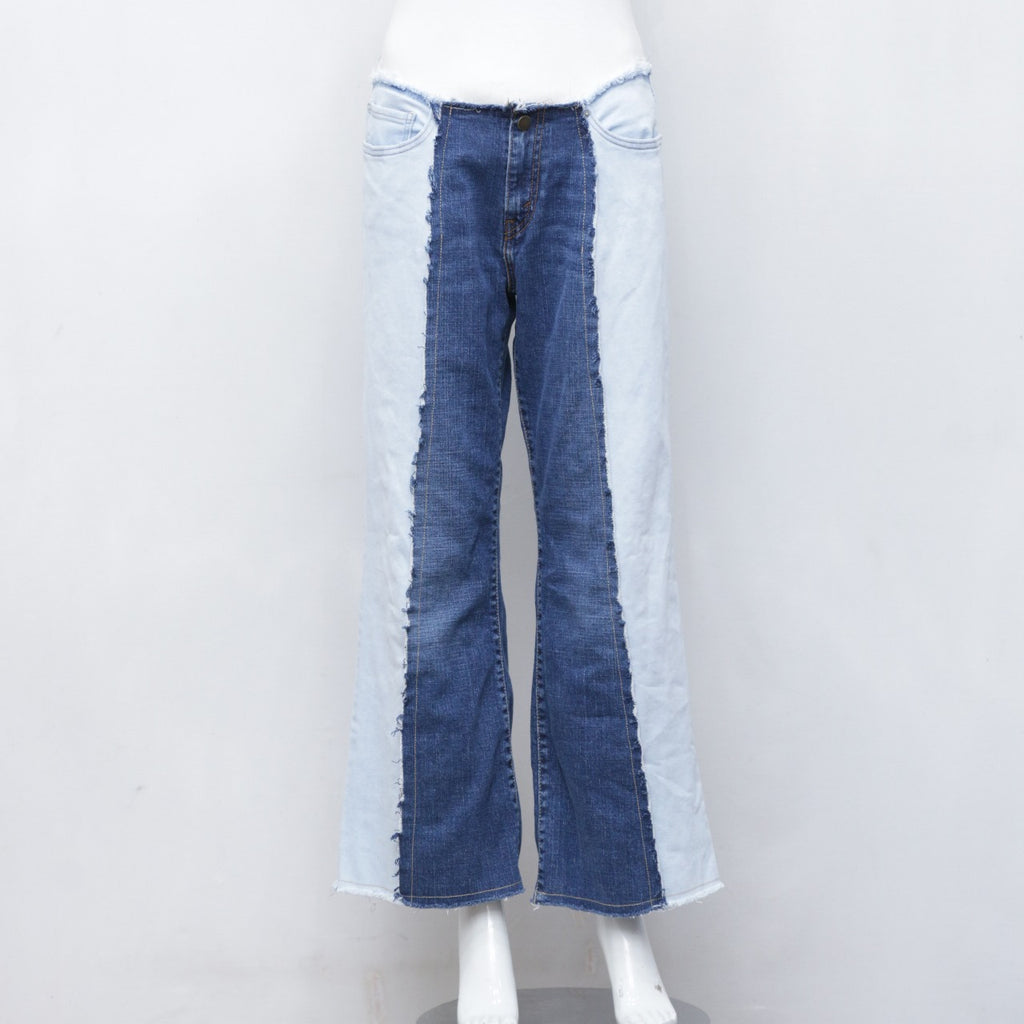 Reworked Two Tone Denim Flare Pant