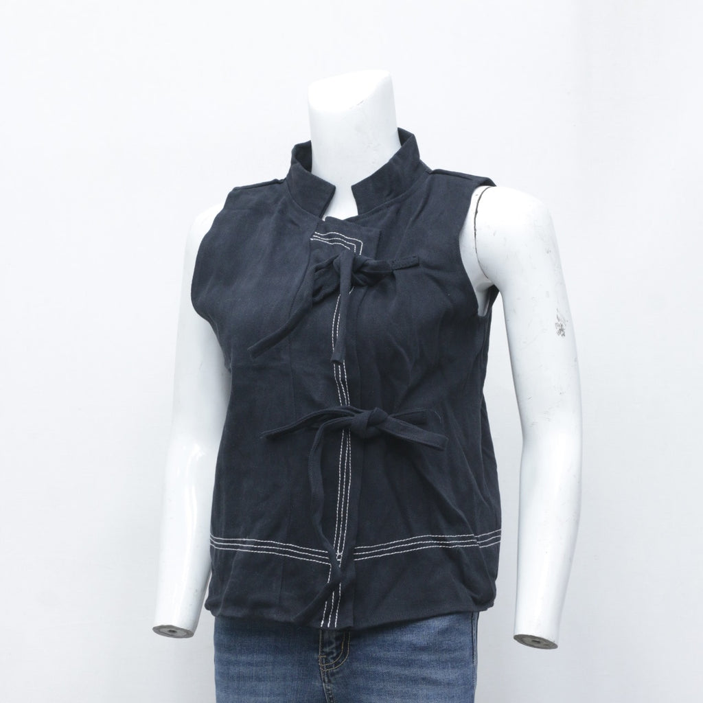 CR3143 Reworked Denim Sleeveless Wrap Top