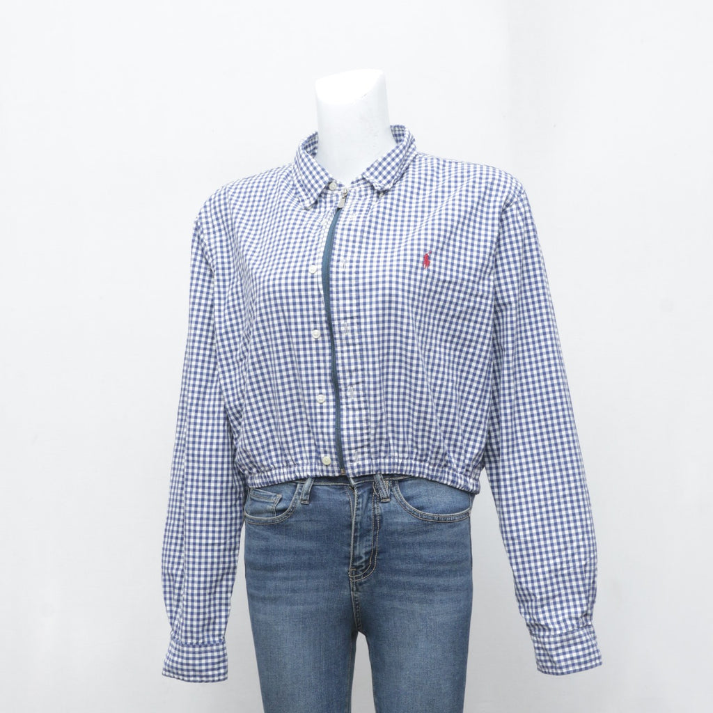 CR3348 Reworked Polo Zipper Crop Shirt