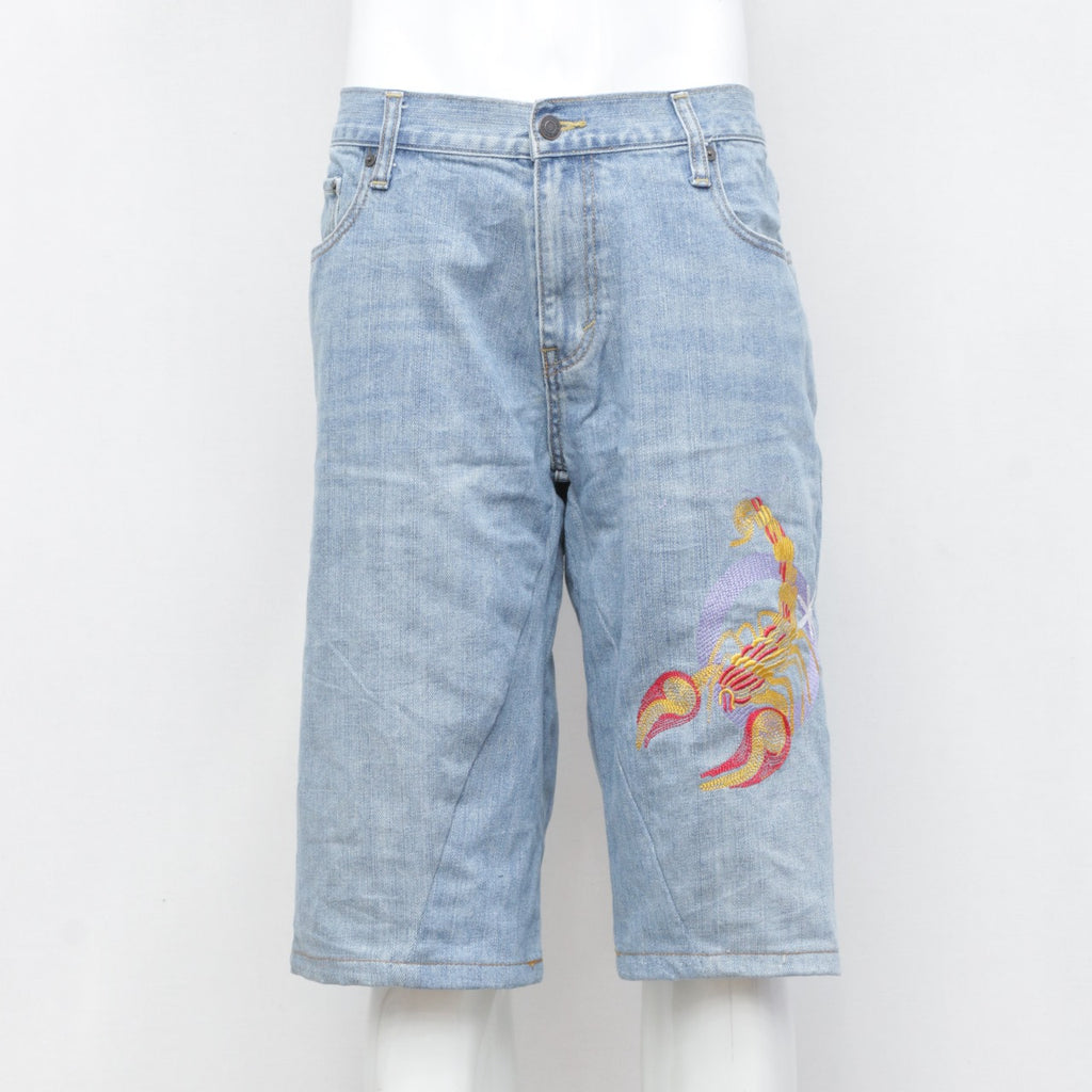 Reworked Embroidery Denim Shorts