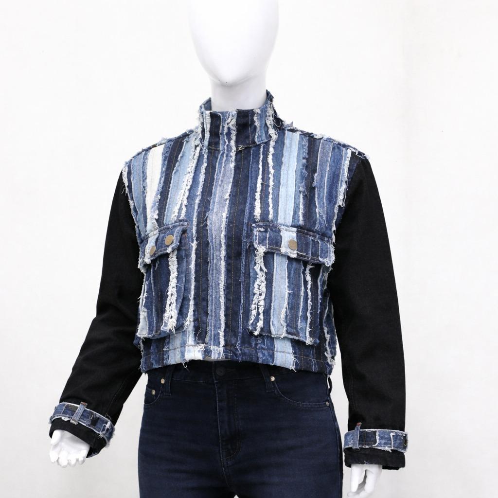 CR2189 Indigo Stripe Rework Denim Jacket