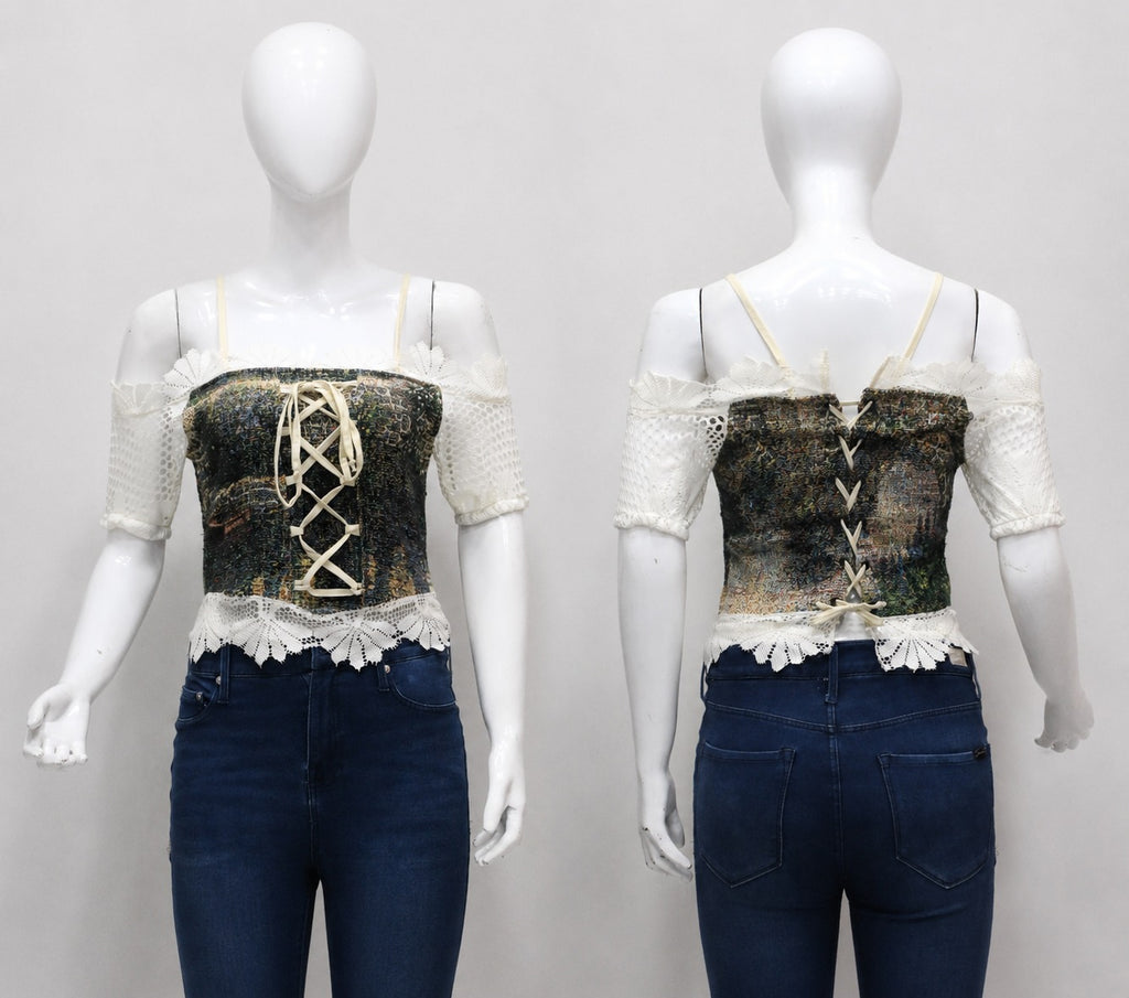 CR1820 UPCYCLED TAPESTRY LACE CORSET TOP