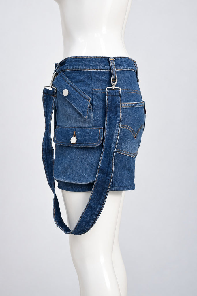 CR2285 UPCYCLED DENIM SUSPENDER CARGO SHORTS