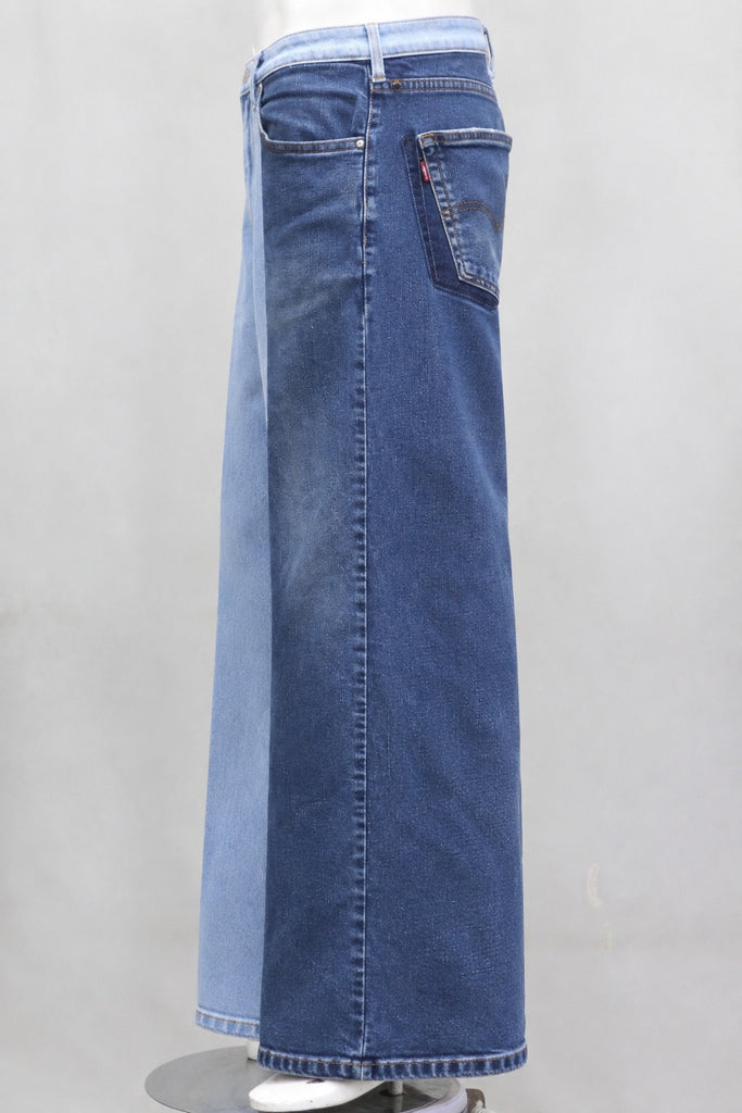 CR2202 UPCYCLED TWO-TONE DENIM PANEL WIDE-LEG JEANS