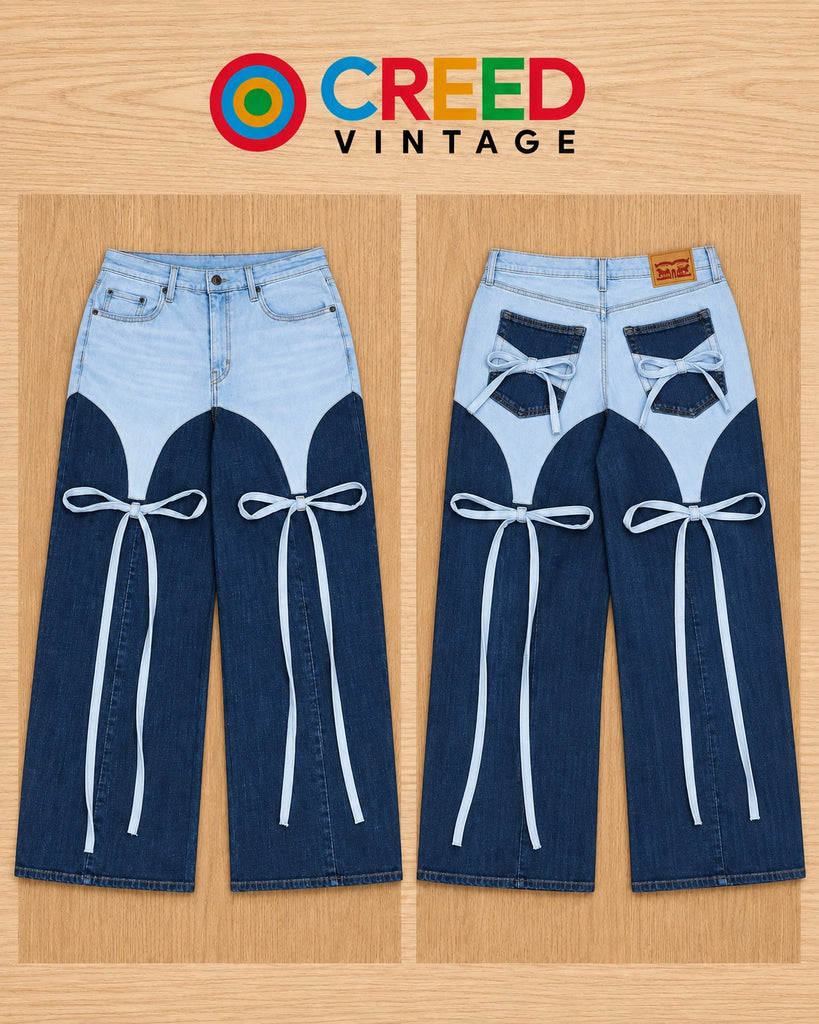 CR2262 UPCYCLED TWO-TONE BOW DENIM JEANS