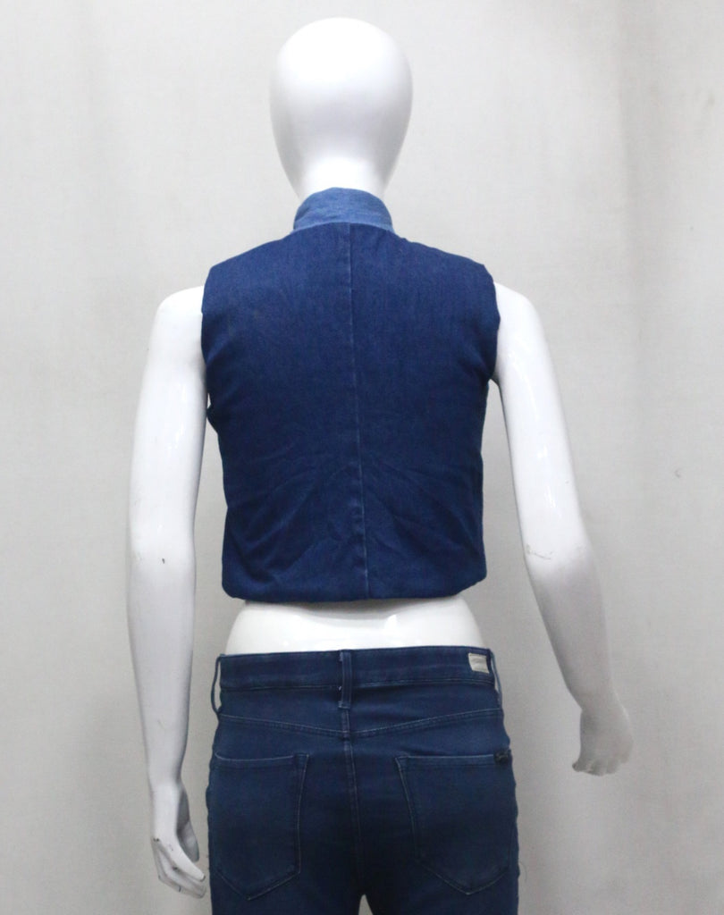 CR1417 Rework Two-Tone Denim Puffer Vest – Cropped Patchwork Style