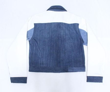 CR1193 Upcycled Cropped Denim Panel Jacket