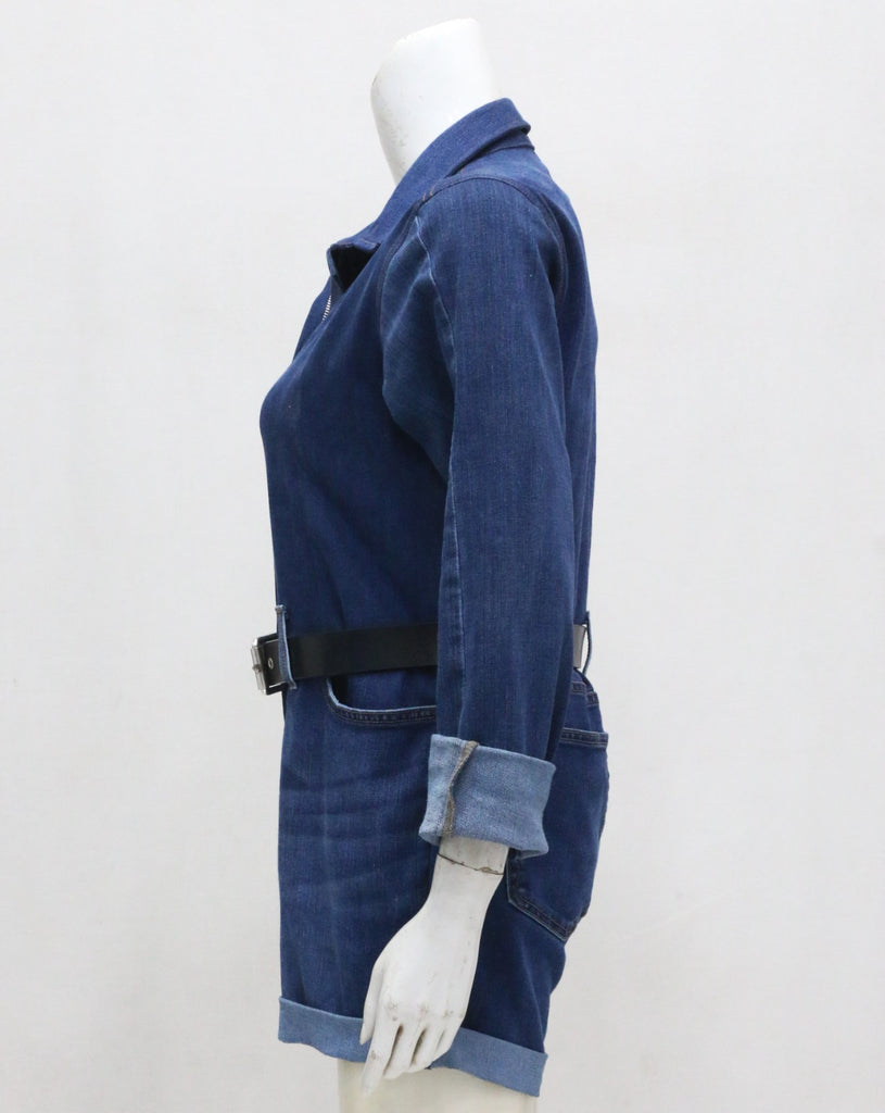 CR2280 UPCYCLED DENIM BELTED ROMPER