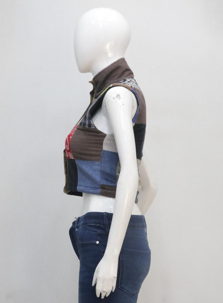 CR2225 UPCYCLED CORDUROY & BANDANA PATCHWORK VEST