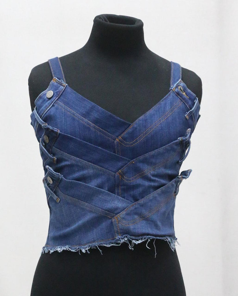 CR1398 V-Line Rework Denim Corset Top