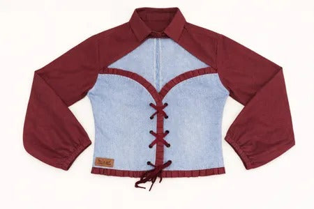 CR1288 Upcycle Denim Corset Collar Top