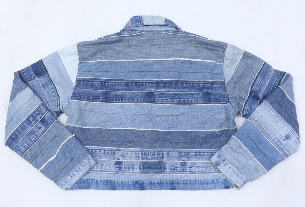 CR1162 Upcycled Denim Stripe Panel Zip Jacket