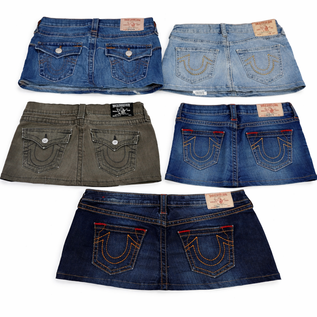 CR7328 Rework Ture Religion Mini Denim Skirts