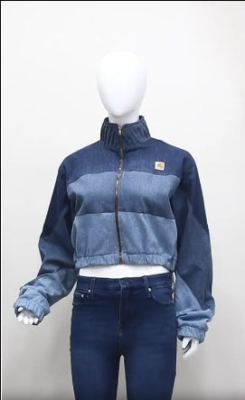 CR1182 Upcycled Denim Three Panel Crop Jacket