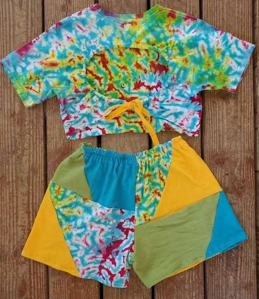 CR100 Reworked Tie and Dye Crop with Elastic Shorts