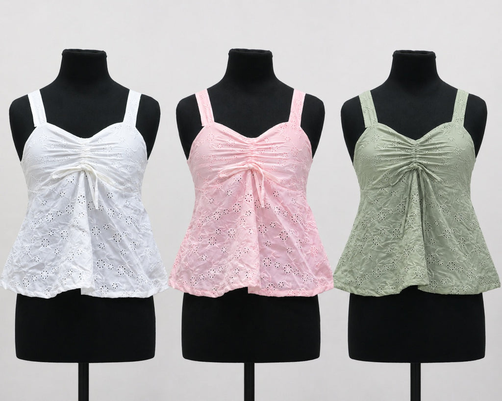 CR1550 Upcycled Eyelet Ruched Top