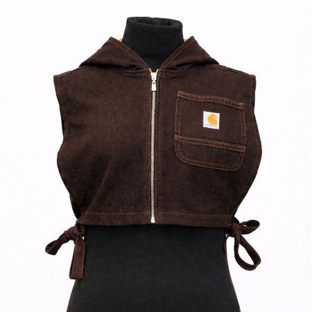 CR2051 Upcycled Cropped Hooded Denim Utility Vest